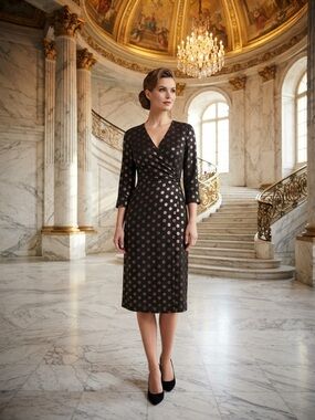 next Black Midi Wrap Dress with Bronze Polka Dots